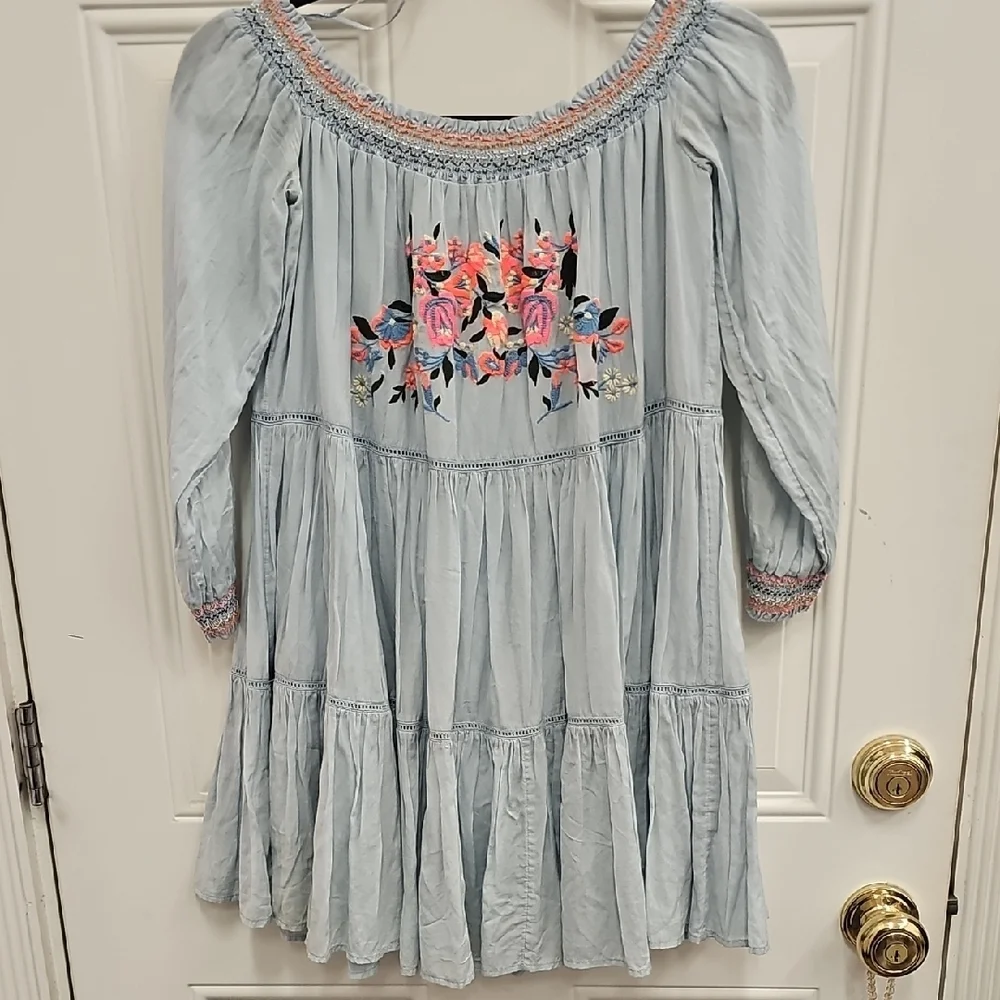 Floral, Embroidered, Dress, Summer, Cowgirl, Mini, School, Travel, School
